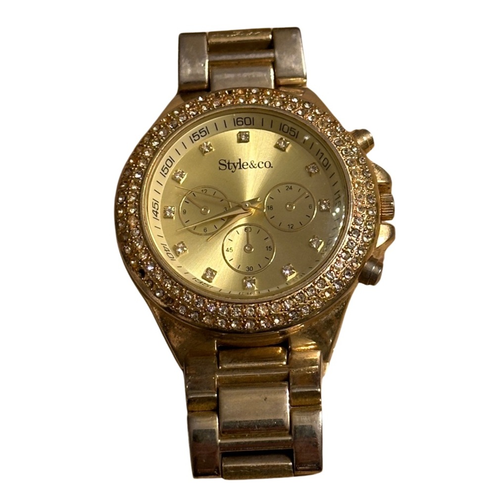 Style & Co Women's Gold-Tone Crystal Bezel Multifunction Watch